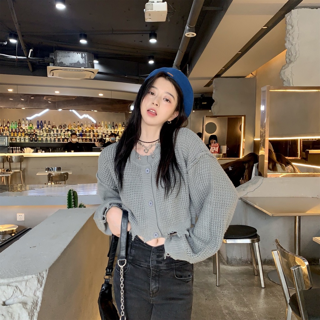 Áo Khoác Cardigan Dệt Kim Tay Dài Dáng Ngắn Phong Cách Hàn Quốc Thời Trang Cho Nữ