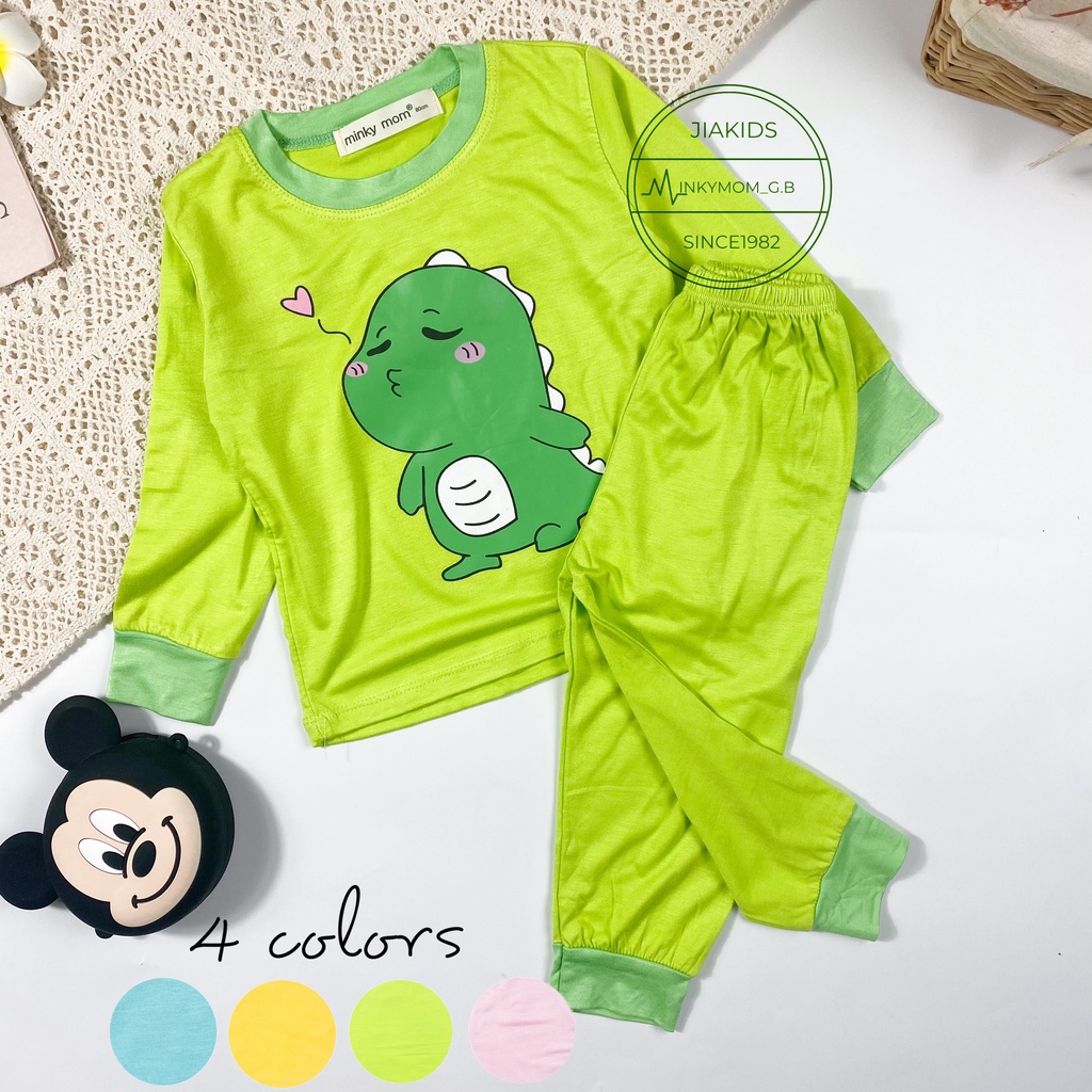 Bộ Dài Tay THUN LẠNH MINKY MOM Phối Viên In Hình Dễ Thương Cho Bé TD-IN39