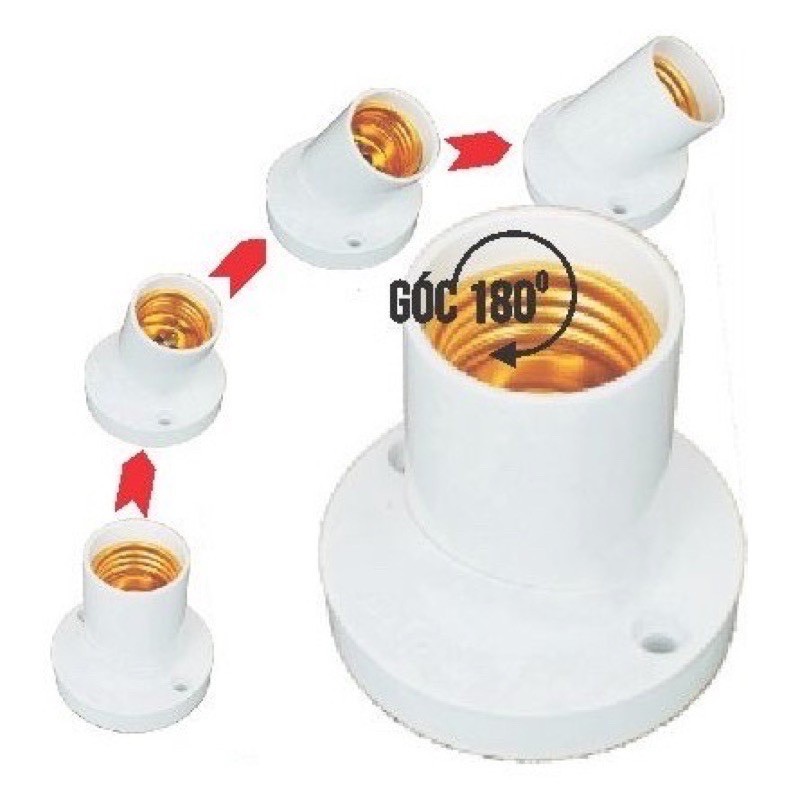 Đui đèn gắn ốp tường E27 đui xoáy 27mm chếch góc 45 độ