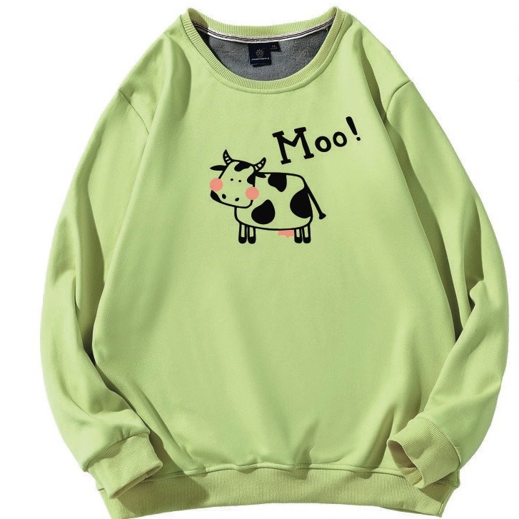 Áo sweater unisex form rộng nỉ bông in hình chú bò sữa moo! hot trend tay dài thu đông | BigBuy360 - bigbuy360.vn