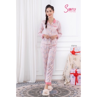 Bộ đồ mặc nhà nữ pijamas lụa sunfly áo dài quần dài st8753
