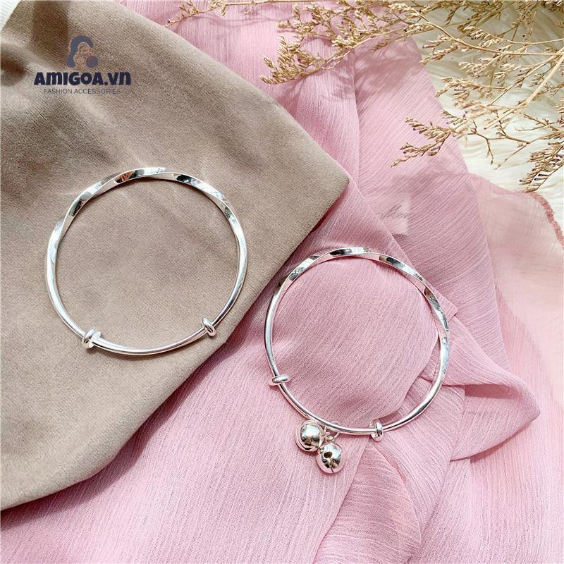 ✨✨ Vòng tay bạc s925 sterling mạ điện kiểu gợn sóng có thể điều chỉnh dành cho nữ
