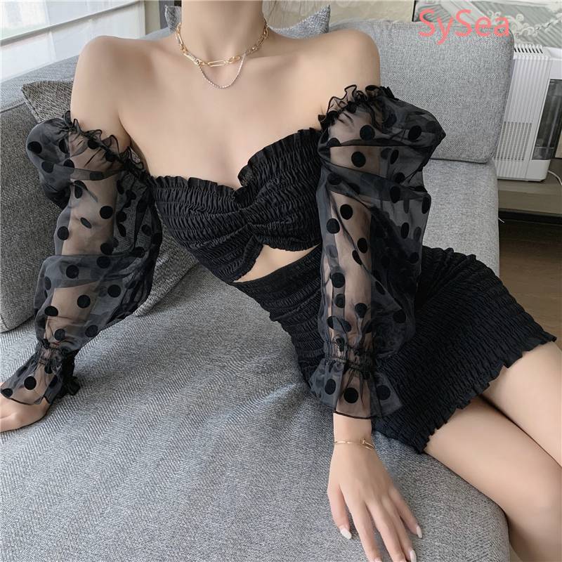Đầm Trễ Vai Tay Dài Phối Lưới Thiết Kế Quyến Rũ | BigBuy360 - bigbuy360.vn