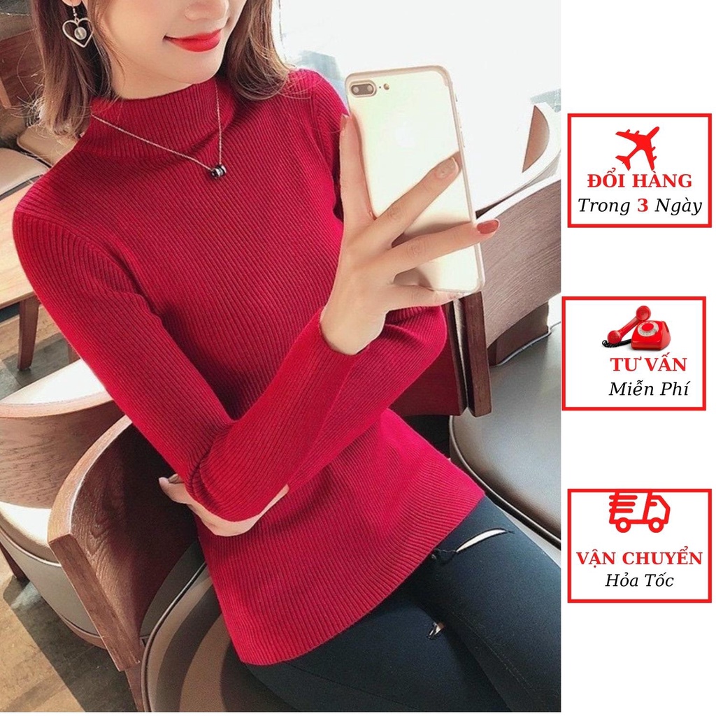 Áo len gân tăm nữ cao cổ lọ màu trơn basic dài tay dáng ôm body giữ nhiệt ulzzang Hàn Quốc