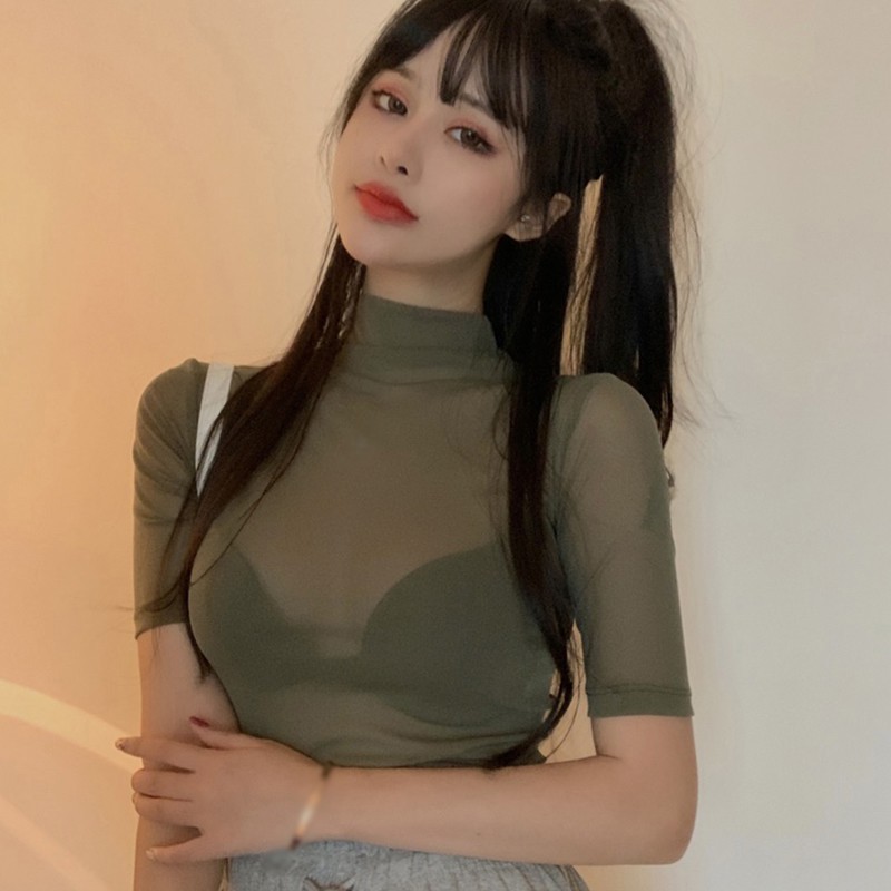 Áo lưới xuyên thấu tay ngắn phong cách Hàn Quốc thời trang quyến rũ dành cho nữ