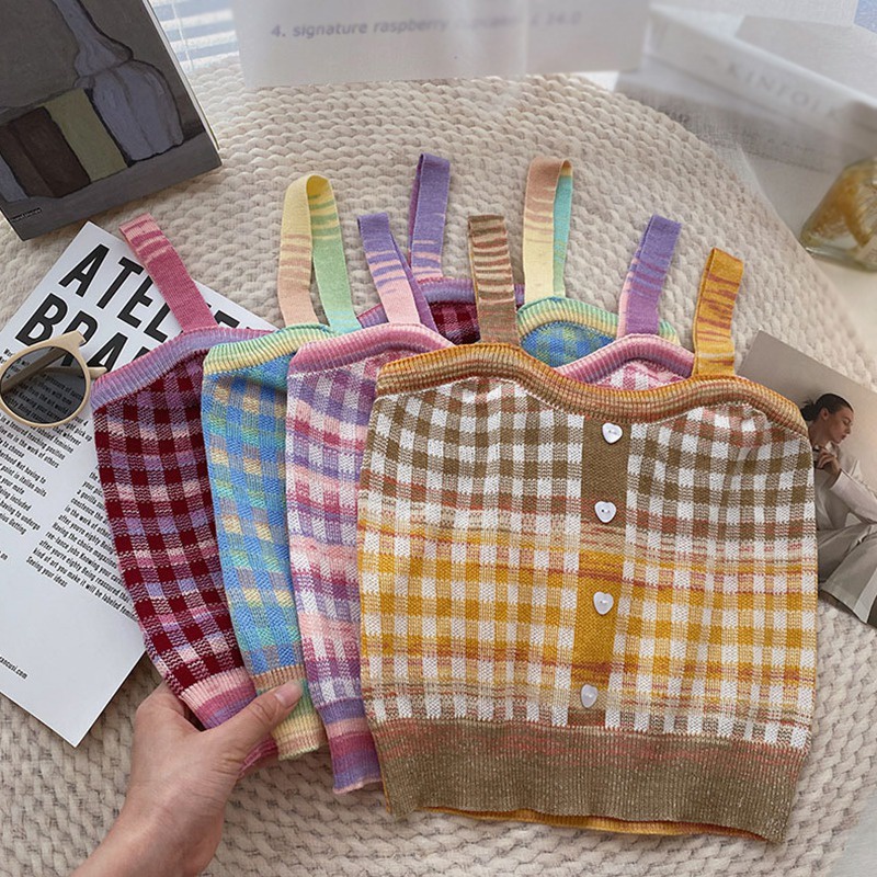 Áo Croptop Dệt Kim Hai Dây Màu Sắc Ngọt Ngào Thời Trang Cho Nữ