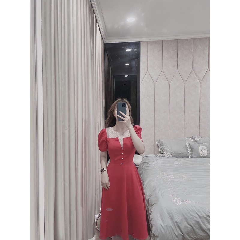 VÁY PHỐI LƯỚI CÚC NGỌC TAY BỒNG | BigBuy360 - bigbuy360.vn