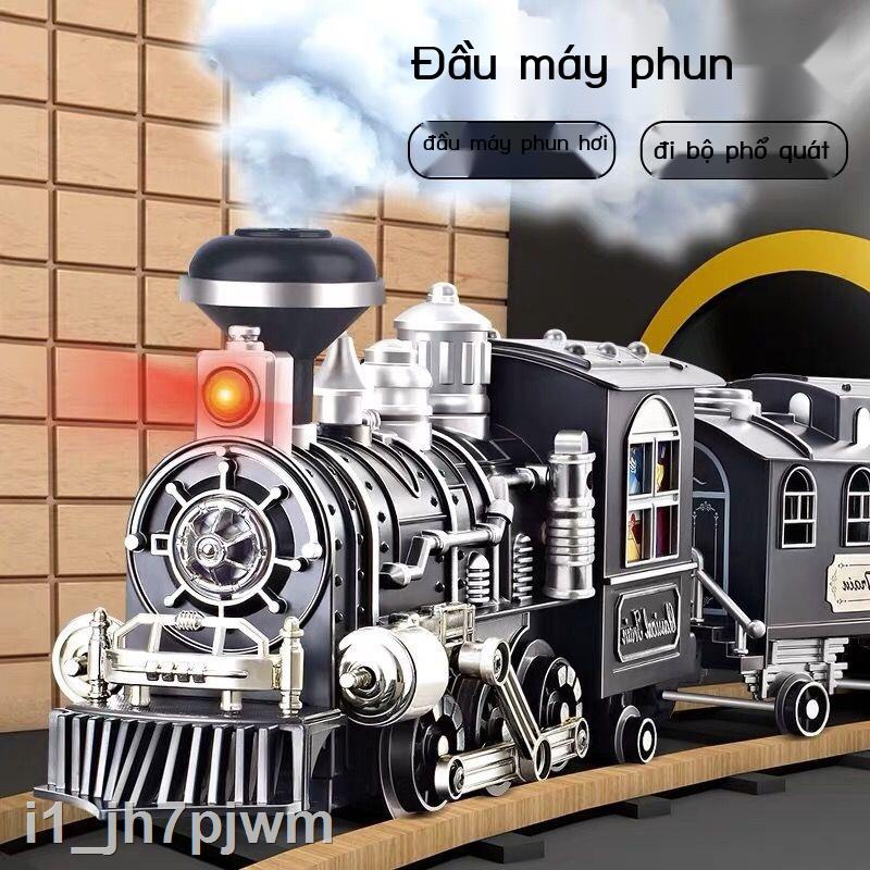 ☎㍿❀Đồ chơi xe lửa trẻ em retro tàu hơi nước đường ray xe hơi đồ chơi bộ đồ chơi trẻ em đồ