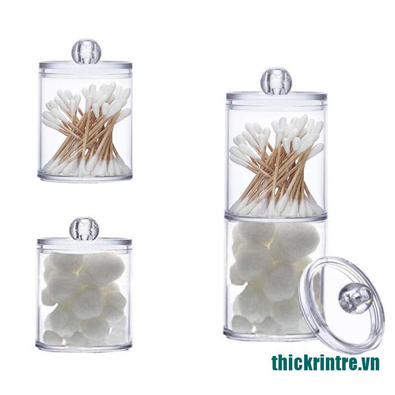 (Mới ^ _ ^ Hộp Đựng Tăm Bông Trang Sức Tròn Acrylic Trong Suốt