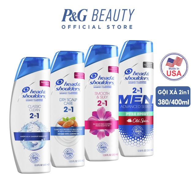 Dầu Gội &amp; Xả 2in1 Head&amp;Shoulders Mỹ nhiều mùi hương 380/400ml