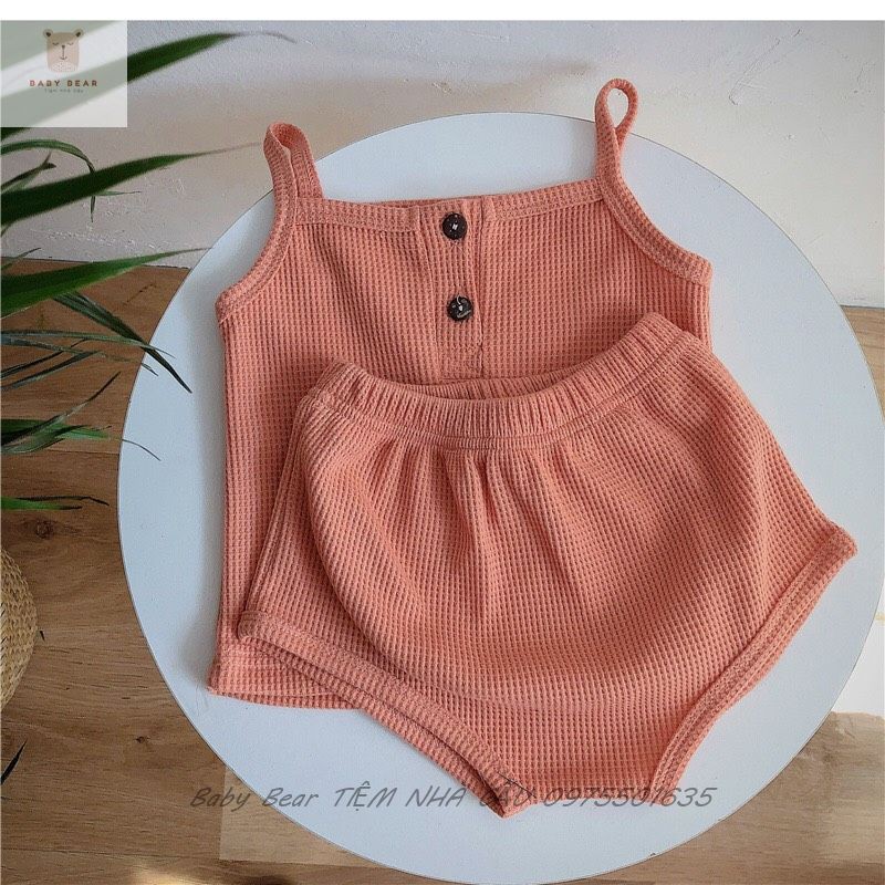 Bộ hai dây vải cao cấp Hàn Quốc màu nhuộm hữu cơ an toàn cho bé trai và bé gái Baby Bear