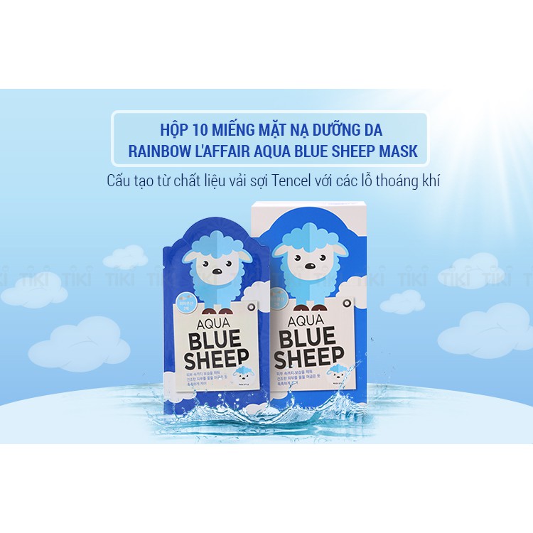 Mặt Nạ Rainbow L'affair Aqua Blue Sheep Mask Dưỡng Ẩm, Chống Lão Hóa, Mờ Thâm Nám Hộp 10 Miếng x 25ml