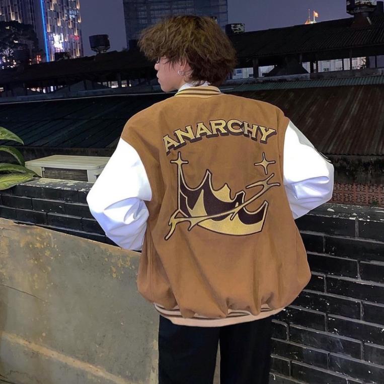 Áo Khoác Nam Nữ ANARCHY VARSITY BOMBER của SixK Store Unisex - Áo Khoác Bóng Chày Nỉ Nhung - Chữ L Phong Cách