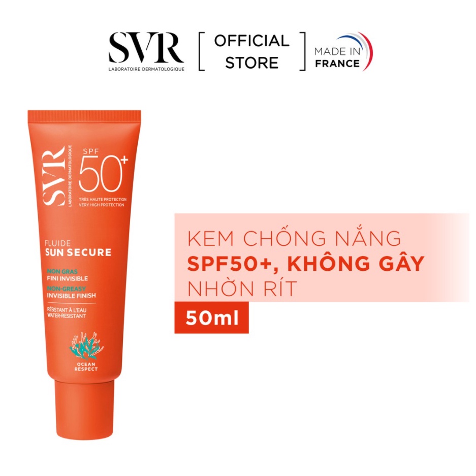 SVR Kem chống nắng SPF50 dạng lỏng, không nhờn dính SVR Sun Secure Fluide SPF50+ 50ml (Nhập khẩu chính hãng)