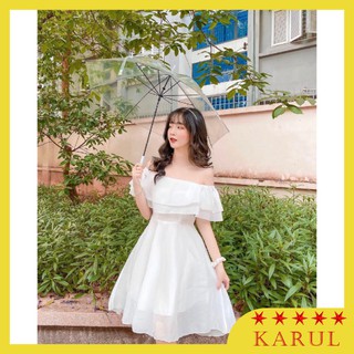 Đầm - váy trắng trễ vai voan tơ 2 màu, Đầm - váy trắng trễ vai babydoll