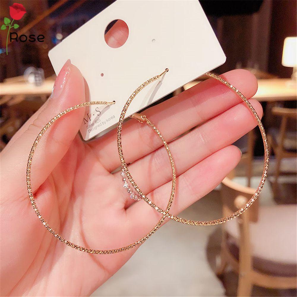 Khuyên tai hình tròn cỡ lớn đính đá zircon thời trang cho nữ