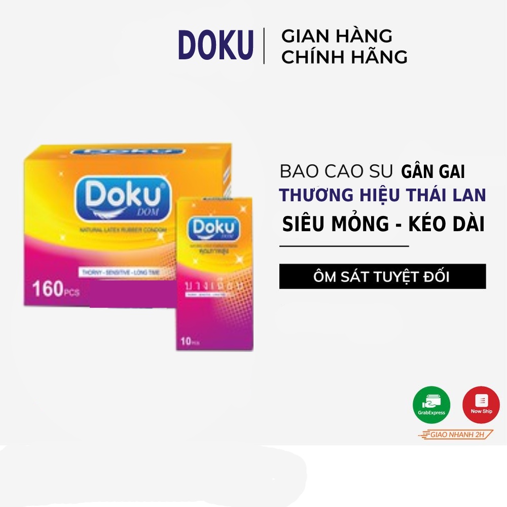 Bao cao su DOKU DOM GAI KÉO DÀI THỜI GIAN Thái Lan HỘP 10 CHIẾC TẶNG BÀN CHẢI ĐÁNH RĂNG 40K KHI MUA HÓA ĐƠN TỪ 120