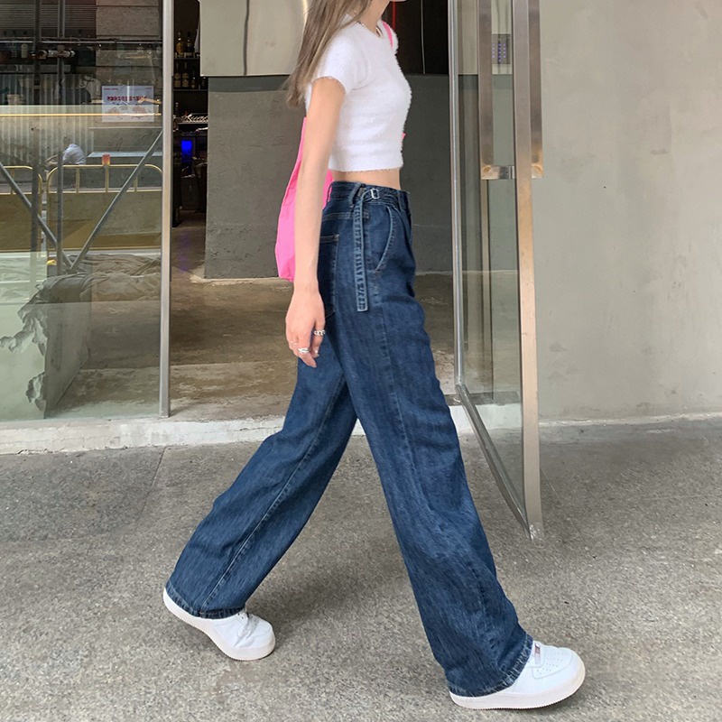 SUXI Quần jean ống rộng lưng cao phong cách Hàn Quốc thời trang mùa hè dành cho nữ