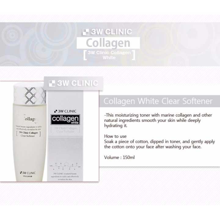 Nước Hoa Hồng Trắng Da 3W CLINIC Hàn Quốc Chiết Xuất Từ Collagen 150ml Giúp Se Khít Lỗ Chân Lông | BigBuy360 - bigbuy360.vn