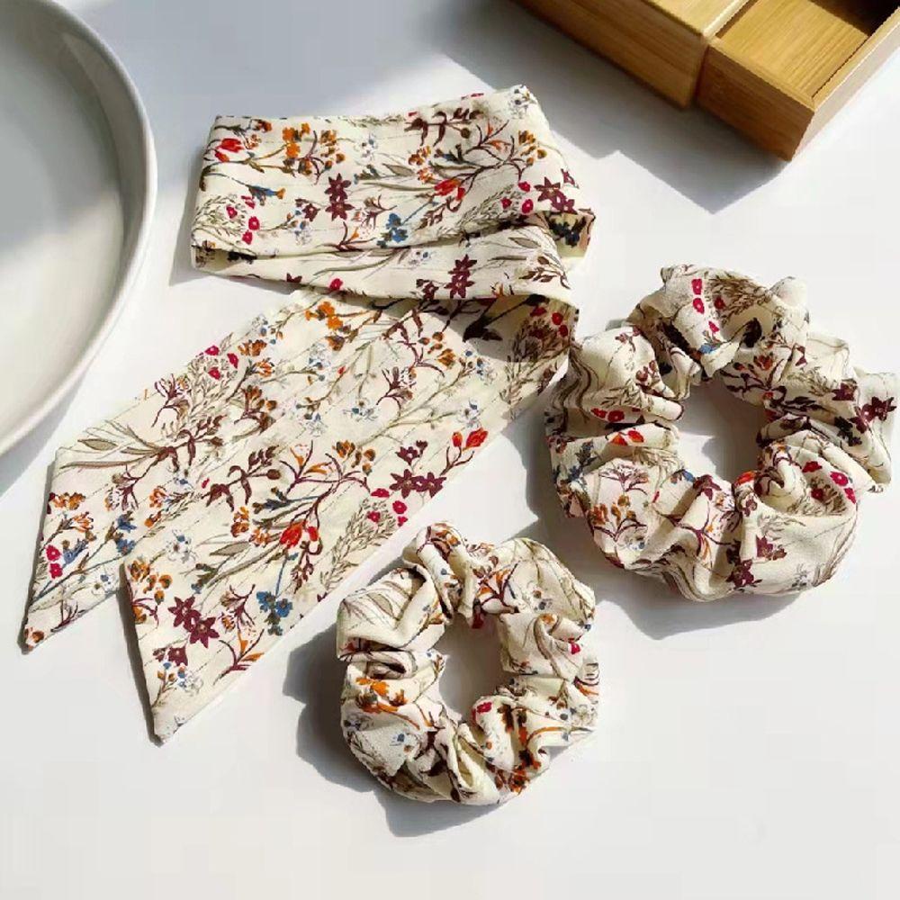 Dây Cột Tóc Cao Su Bọc Vải Chiffon Họa Tiết Hoa Phong Cách Vintage Thời Trang Mùa Hè Cho Nữ