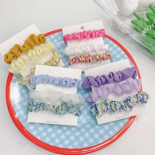 3 dây buộc tóc bằng vải có in họa tiết hoa ngọt ngào phong cách Pháp cho nữ