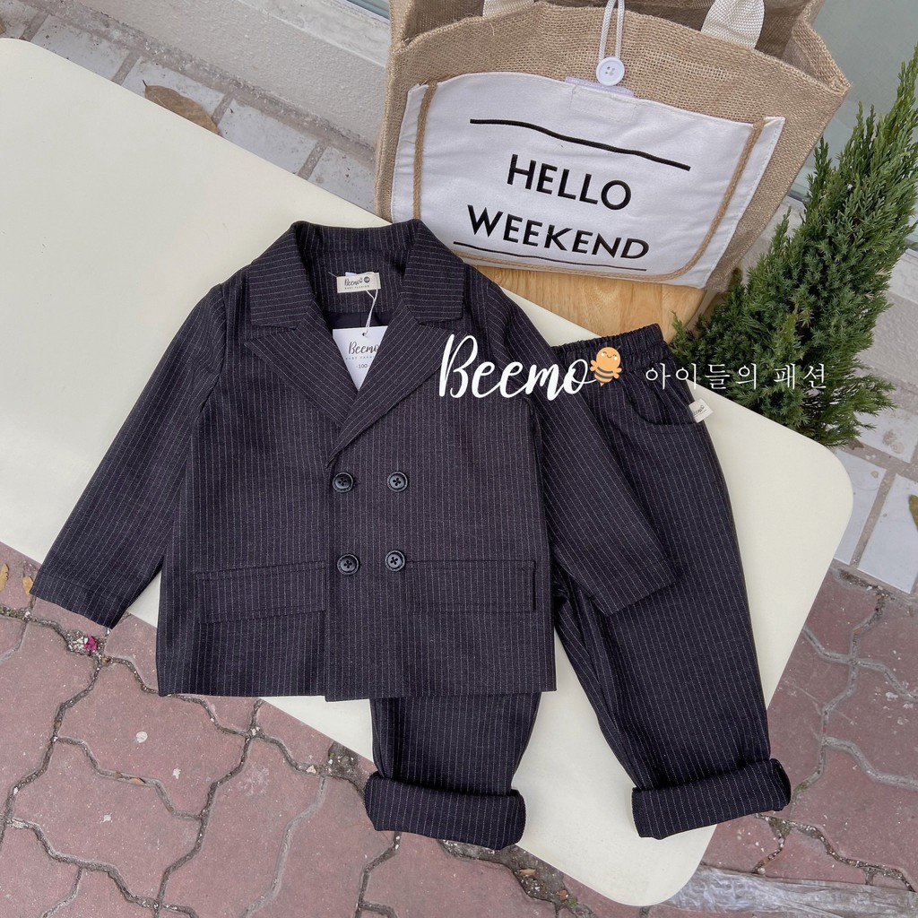 Set Vest cho bé Beemo, chất liệu tếch Hàn, thiết kế cổ Vest 4 khuy sành điệu B037