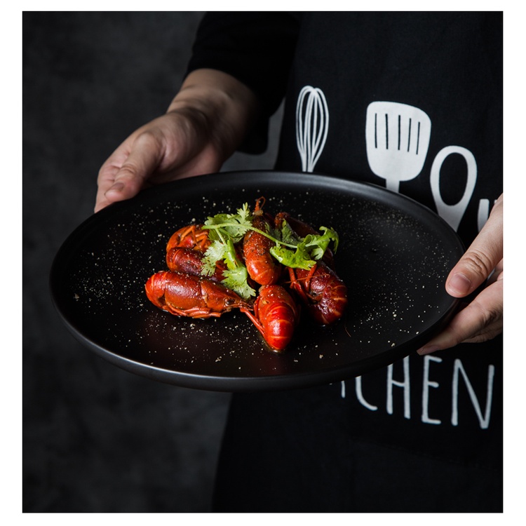 Đĩa tròn phẳng trắng/đen men mờ phong cách Bắc Âu - Sứ cao cấp, đĩa nhà hàng xuất Âu