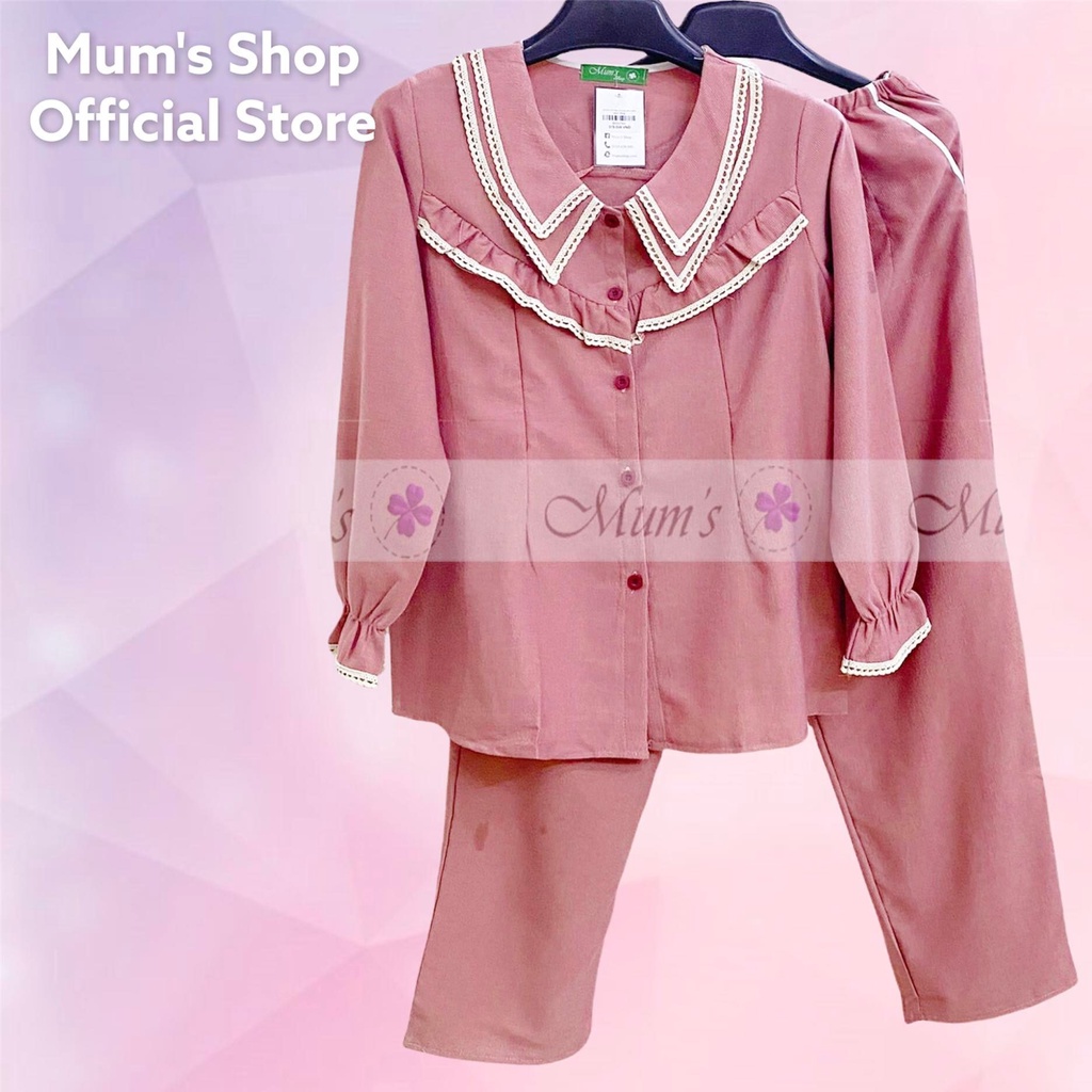 Đồ bộ bầu và sau sinh  FREESHIP Bộ nhung tăm  bèo ngực dài tay mặc cả bầu và sau sinh cho bé ti