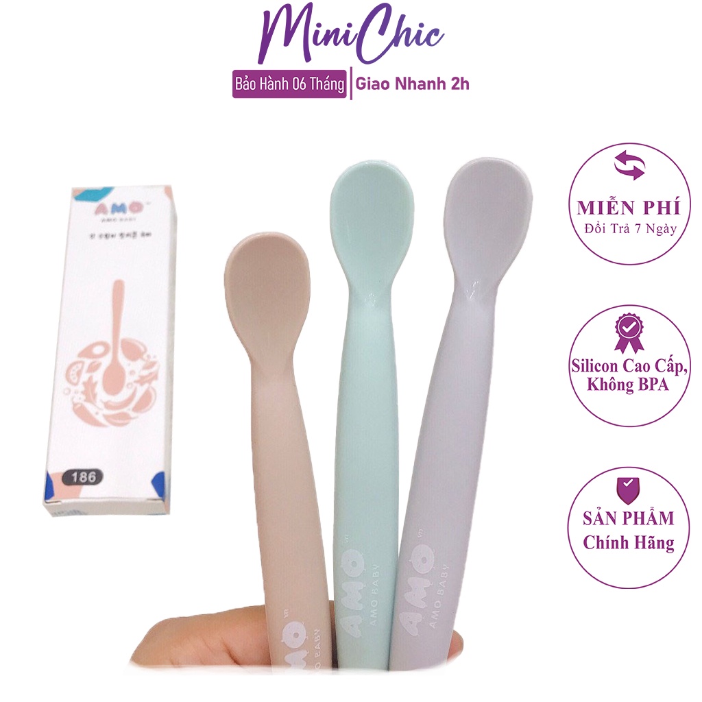 Thìa ăn dặm, muỗng ăn dặm cho bé, thìa silicon ăn dặm Amo Baby