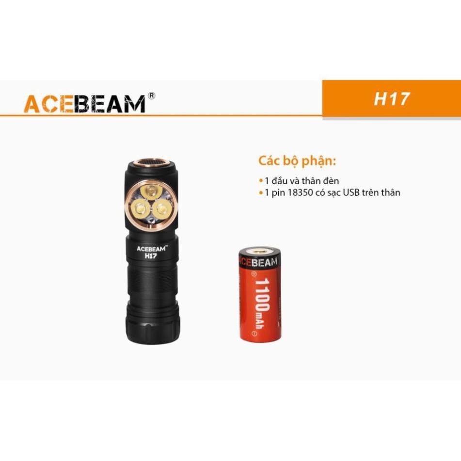 Đèn pin, đèn gù ACEBEAM H17- độ sáng 2000lm chiếu xa 134m, sử dụng pin 18350 có cổng sạc trên thân pin (kèm theo)