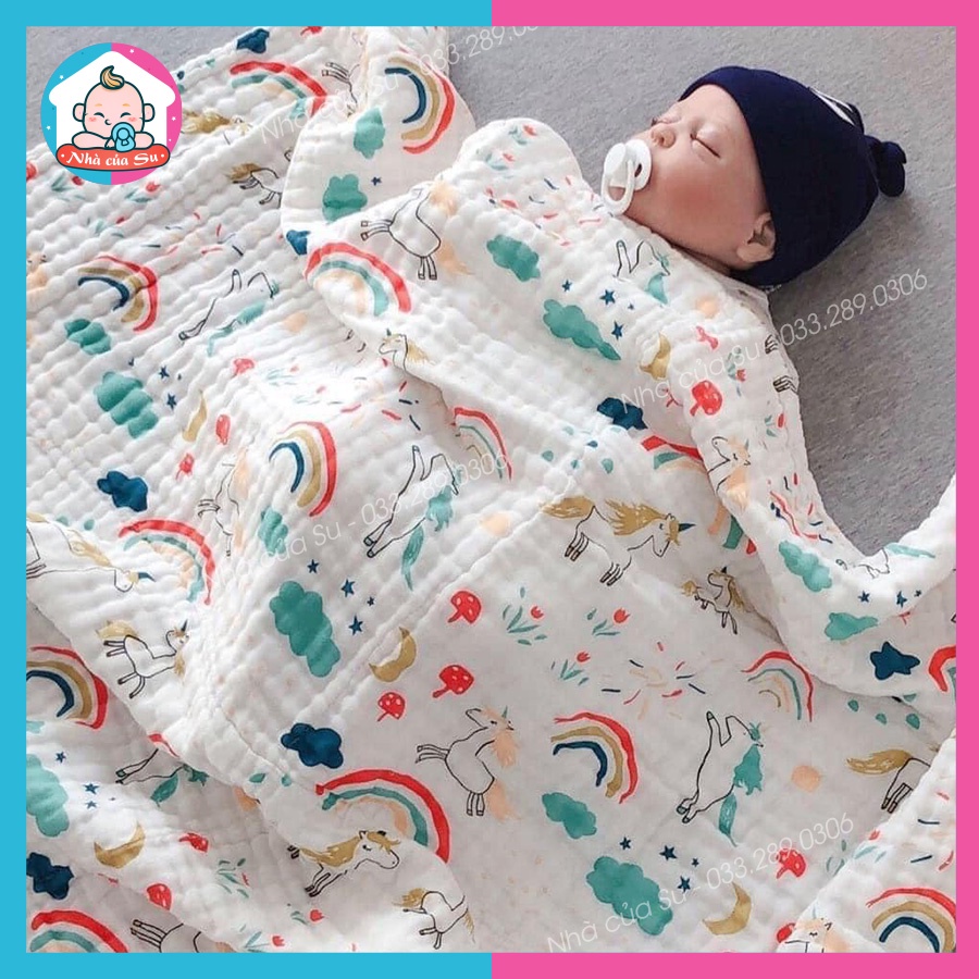 Khăn tắm/ chăn đắp 6 lớp xô nhăn xuất Nhật sợi tre mềm mại, thấm hút tốt, không xù lông cho bé Nhà của Su