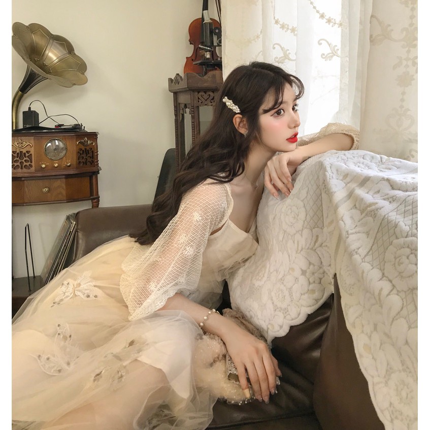 🍒🍒Set Áo Khoác Mỏng + Váy 2 Dây Công Chúa Siêu Cổ Tích Cho Nữ🍒🍒