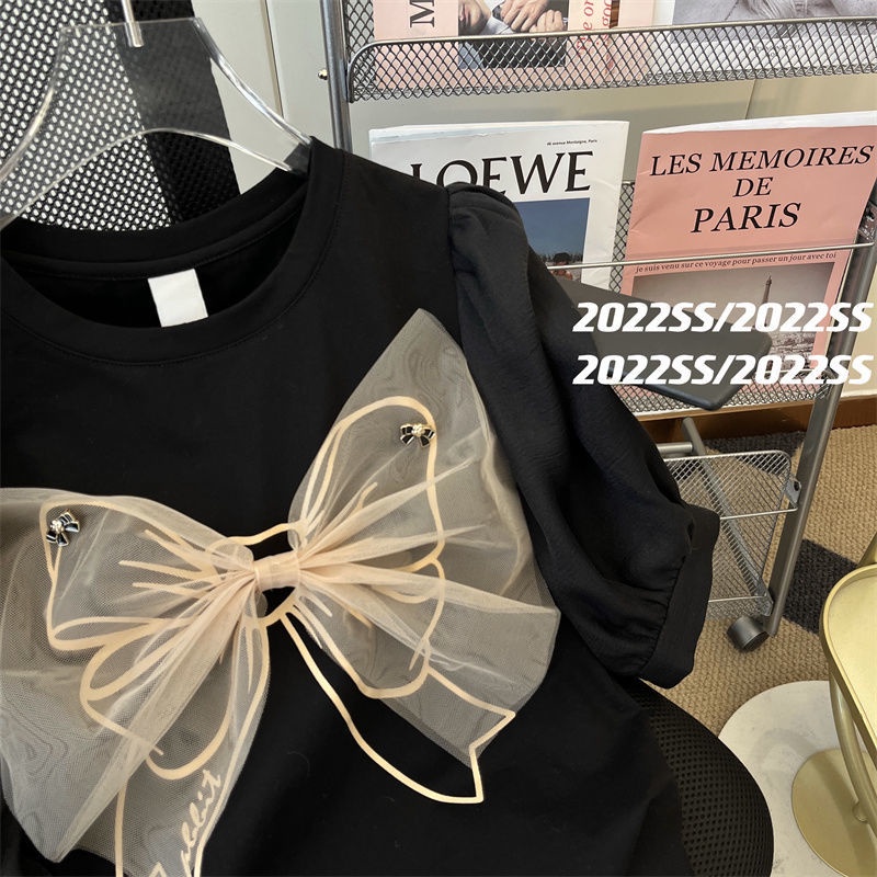 Áo phối nơ tay ngắn thời trang nữ mùa hè dáng rộng 2022