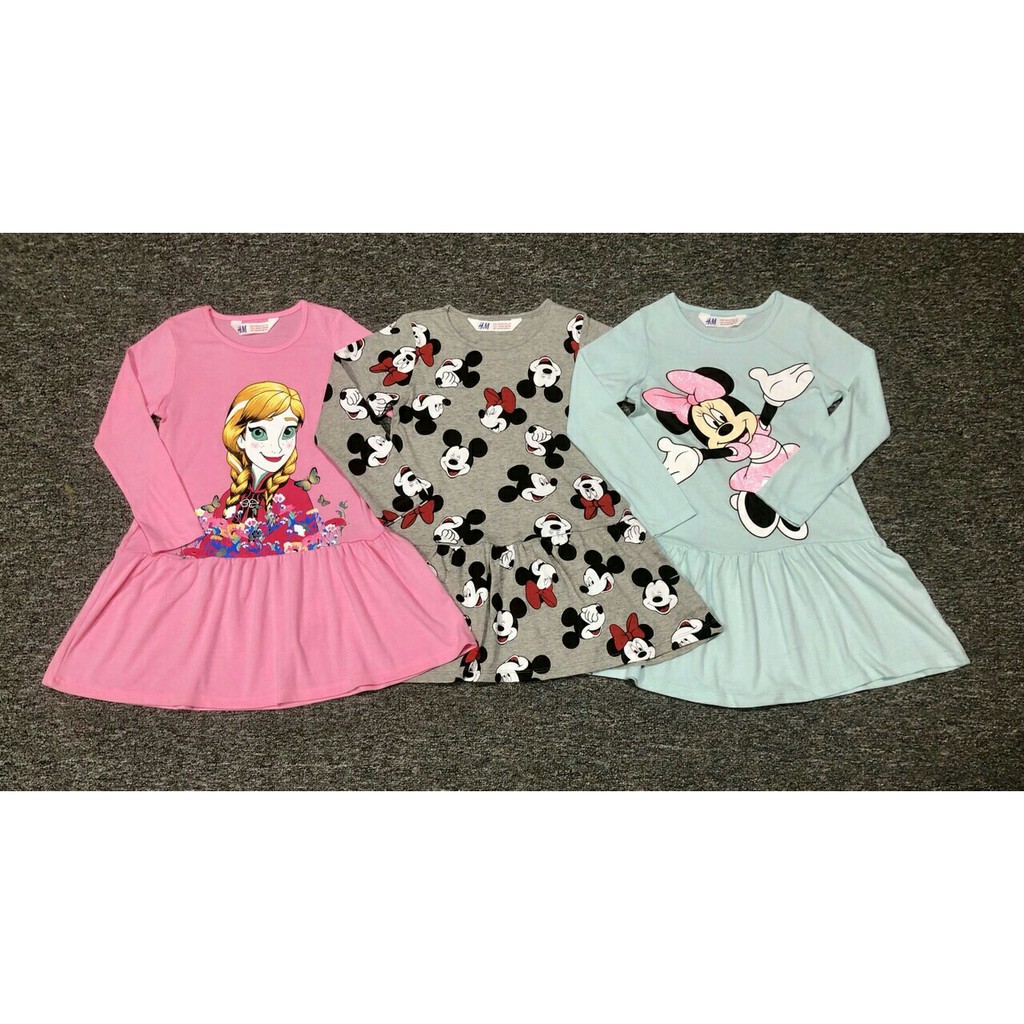 Đầm thun cotton tay dài in công chúa Elsa xinh xắn cho bé gái