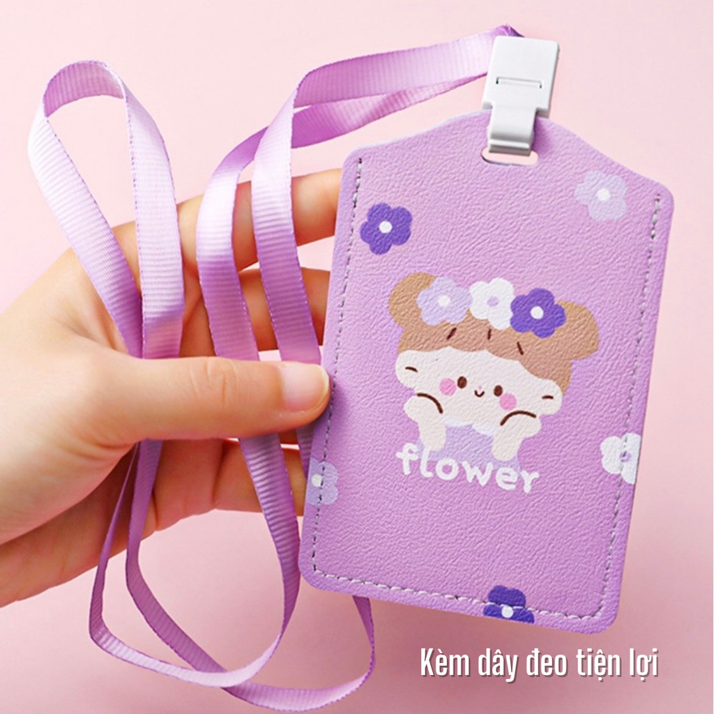 Dây đeo thẻ học sinh sinh viên Bao đựng thẻ văn phòng bằng da PU chống thấm nước phong cách Hàn Quốc