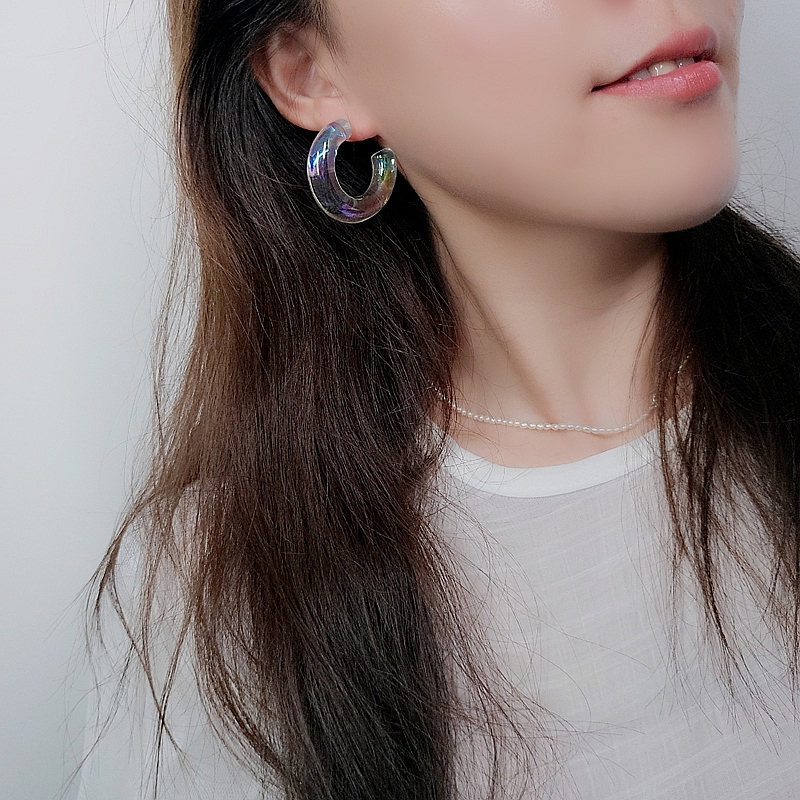 Cặp hoa tai trong suốt kiểu dáng đơn giản phong cách Hàn Quốc cho nữ