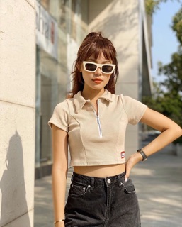 Áo croptop zipper kéo khoá