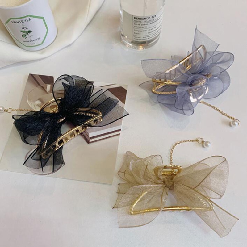 Kẹp gắp tóc hình nơ bằng hợp kim phối ren đính hạt ngọc trai giả thời trang Hàn Quốc cho nữ