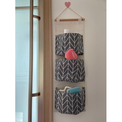 Túi giỏ vải bố đựng đồ treo tường treo đồ vintage 3 ngăn đựng đồ decor trang trí nhà cửa