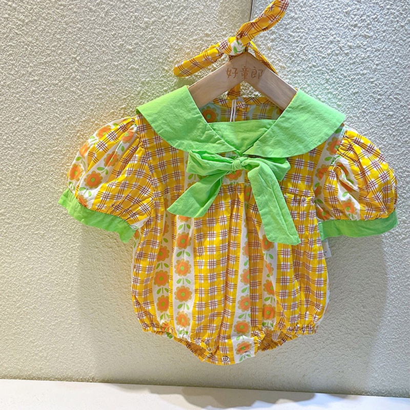 Áo Liền Quần Tay Loe In Hoa Cho Em Bé Mới Sinh