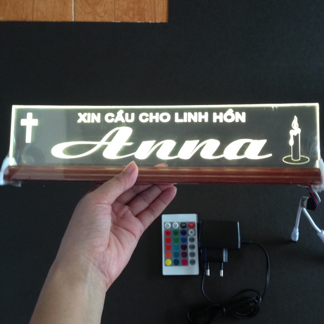 Chữ điện mica đèn LED : Xin cầu cho linh hồn ANNA