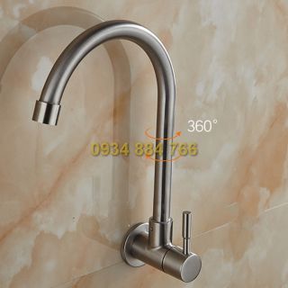 Vòi rửa chén,rửa bát gắn tường inox 304,vòi lạnh đầu tròn