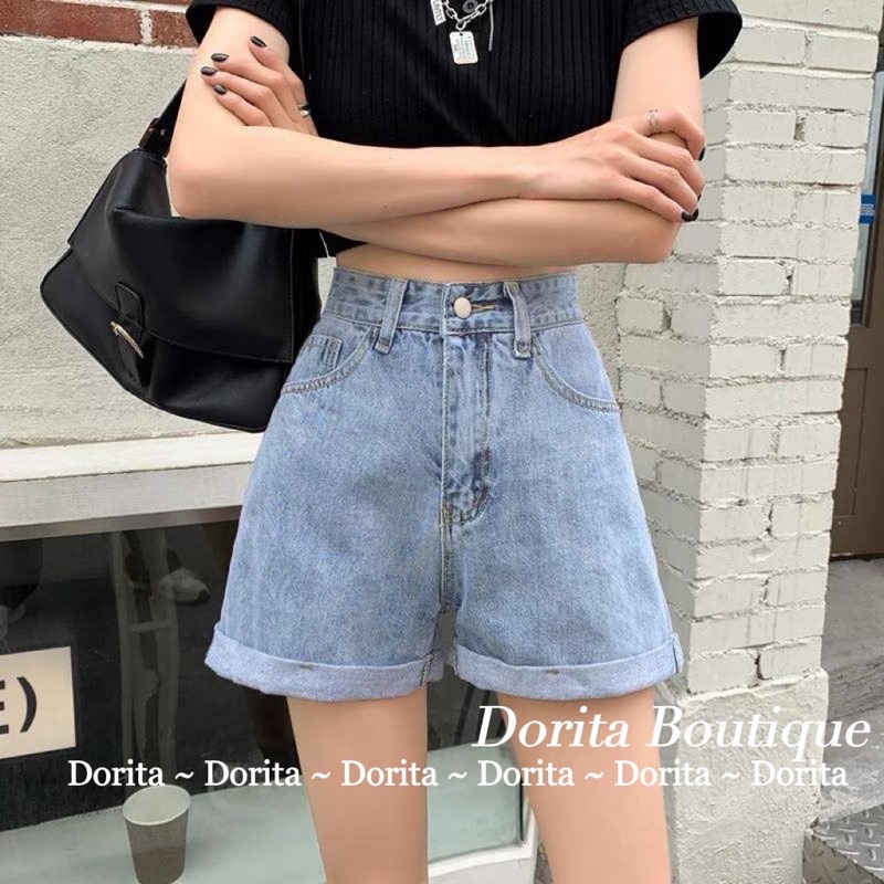 Quần short bò cạp cao 1 khuy, Quần Short bò lưng cao - Dorita Boutique