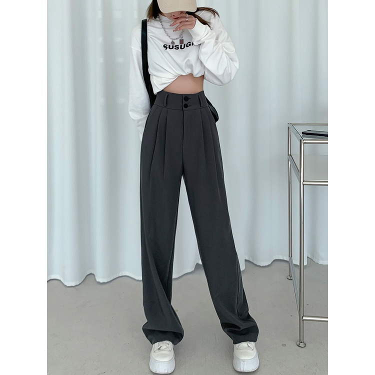 Quần dài ZHELIHANGFEI ống rộng lưng cao màu đen thời trang cao cấp cho nữ