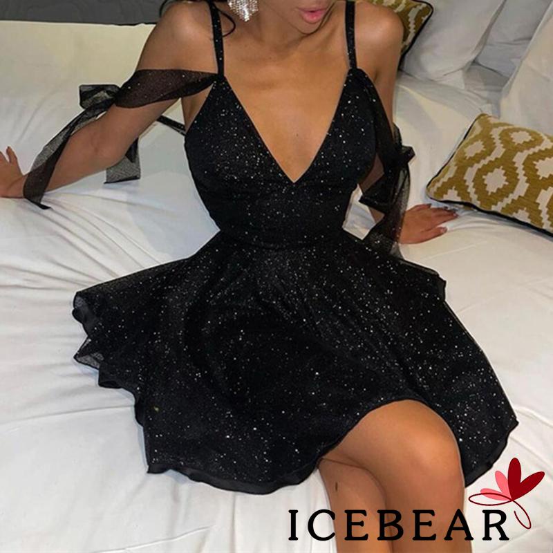 Đầm Nữ Hai Dây Cổ Chữ V Màu Sắc Lấp Lánh Thời Trang