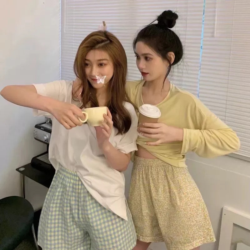 Quần Short Hoa Ống Rộng Lưng Cao Thời Trang Hàn Quốc Cho Nữ