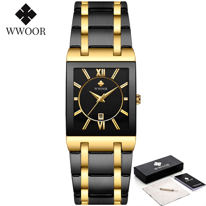 Wwoor Đồng Hồ Đeo Tay Mặt Vuông Màu Vàng Kim Sang Trọng Dành Cho Nữ Relogio Feminino-8858