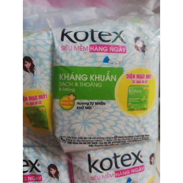 Combo 6 gói Băng vệ sinh hằng ngày Kotex 8 miếng, 20 miếng