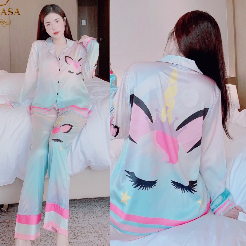 Đồ bộ Pijama Lụa Satin Tay dài quần dài Form dưới 60k kí nhiều mẫu | BigBuy360 - bigbuy360.vn