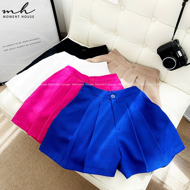 Quần short xếp ly 50% chun, phía sau là chun, chất kaki thun, dáng xòe